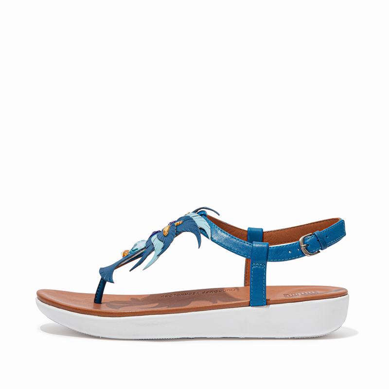 FitFlop Tia Leder Blau - FitFlop Backstrap Sandalen Damen Schweiz [QXMP-07169]